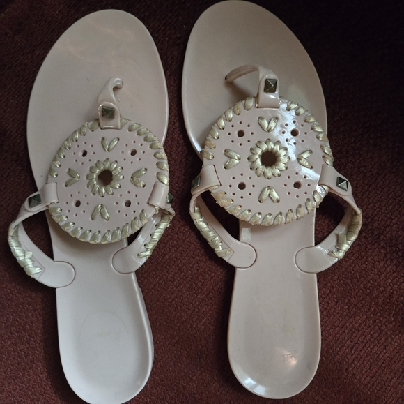 Jack Rogers Georgica Tan Gold Jelly Flip Flop Thong Sandals 8 - Picture 1 of 5
